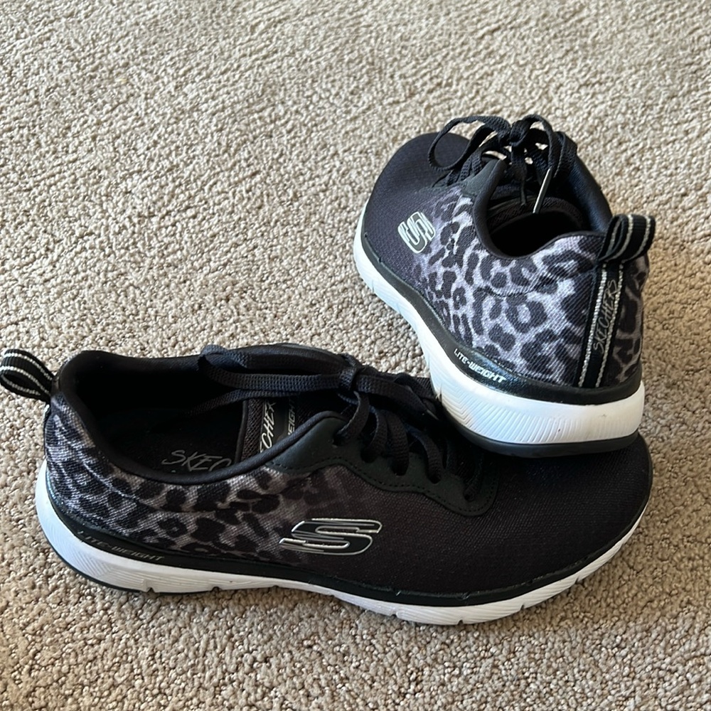 Women's Skechers Lite-Weight Animal Print Tennis Shoes Size - Main Image